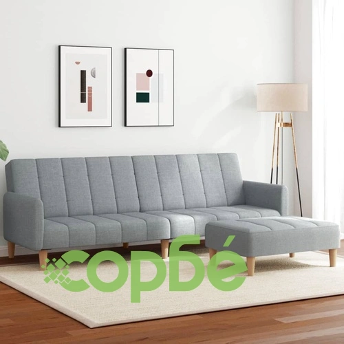 2-местен диван с табуретка, светлосив, текстил ➤ топ цена ➤ sorbe.bg