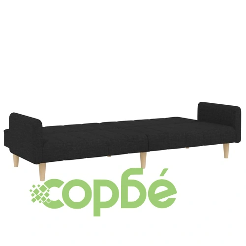 2-местен диван с табуретка, Черен, текстил ➤ топ цена ➤ sorbe.bg