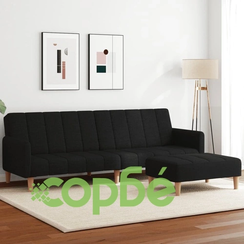 2-местен диван с табуретка, Черен, текстил ➤ топ цена ➤ sorbe.bg