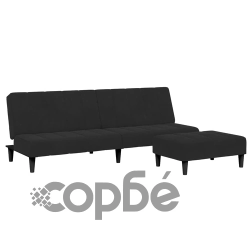 2-местно разтегателно канапе с табуретка, черно, кадифе ➤ топ цена ➤ sorbe.bg