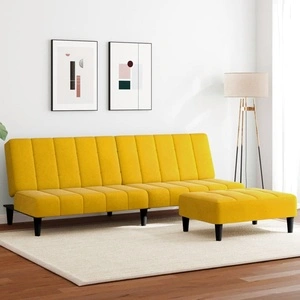 2-местно разтегателно канапе с табуретка, жълто, кадифе