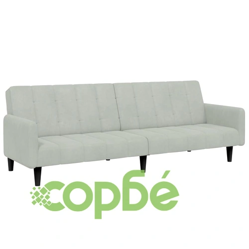 2-местно разтегателно канапе с табуретка, светлосиво, кадифе ➤ топ цена ➤ sorbe.bg