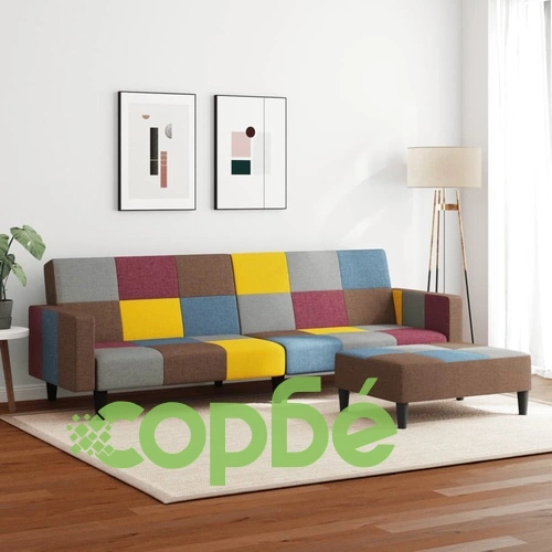 2-местен диван с табуретка, пачуърк, текстил ➤ топ цена ➤ sorbe.bg