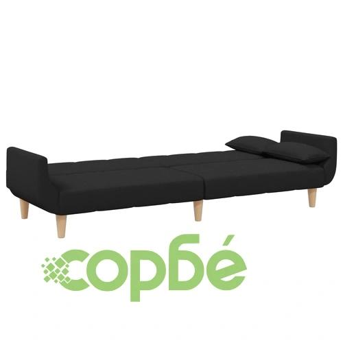 2-местен диван с табуретка, Черен, текстил ➤ топ цена ➤ sorbe.bg