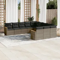 Градински комплект диван с възглавници 11 части сив полиратан