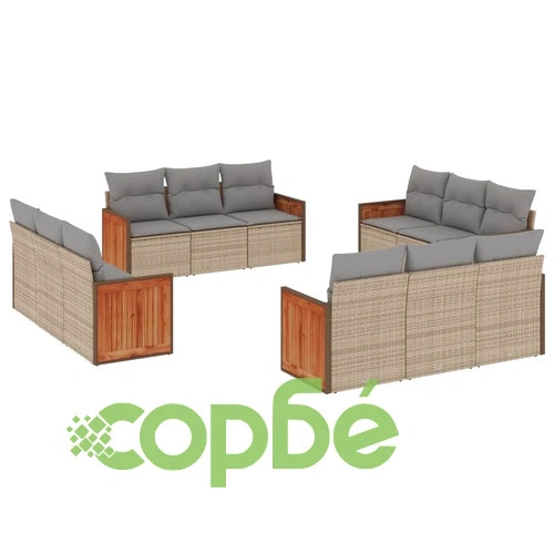 Градински диван с възглавници, 12 части, бежов полиратан ➤ топ цена ➤ sorbe.bg