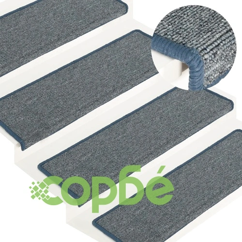 Изтривалки за стълби 15 бр. 65x21x4 см, светло сиви и сини, правоъгълни, кант ➤ топ цена ➤ sorbe.bg