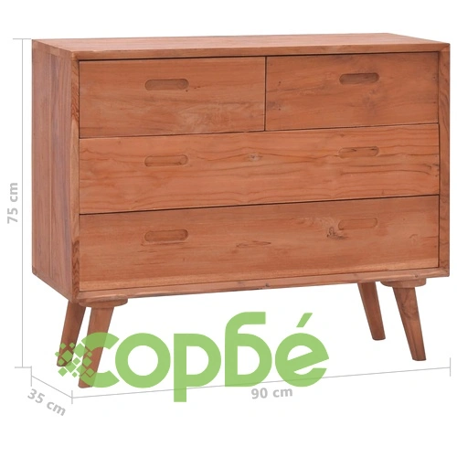 Шкаф с чекмеджета, 90x35x75 см, тиково дърво масив ➤ топ цена ➤ sorbe.bg