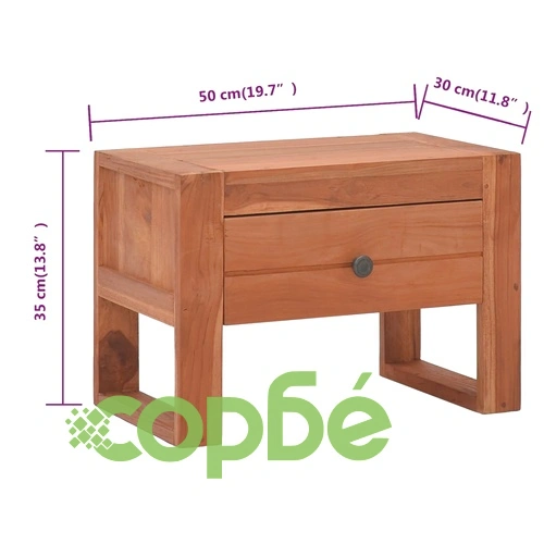 Нощен шкаф, 50x30x35 см, тиково дърво масив ➤ топ цена ➤ sorbe.bg