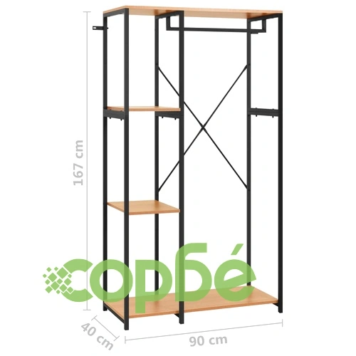 Гардероб, черно и дъб, 90x40x167 см, метал и ПДЧ ➤ топ цена ➤ sorbe.bg
