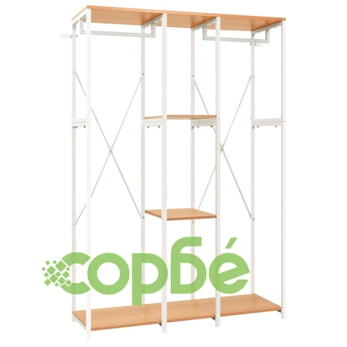 Гардероб, бяло и дъб, 110x40x167 см, метал и ПДЧ ➤ топ цена ➤ sorbe.bg