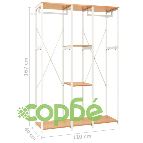 Гардероб, бяло и дъб, 110x40x167 см, метал и ПДЧ ➤ топ цена ➤ sorbe.bg