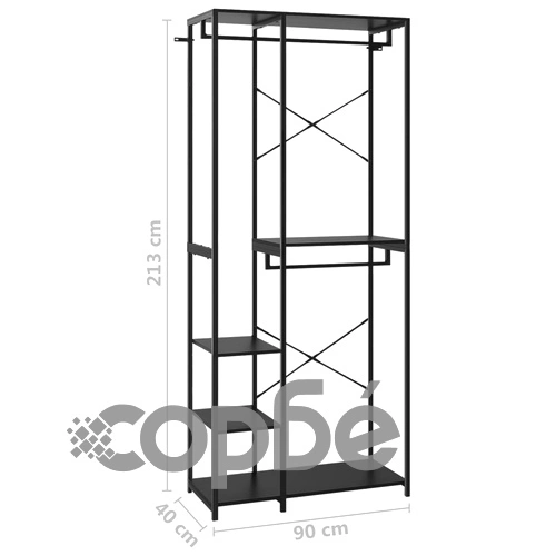 Гардероб, черен, 90x40x213 см, метал и ПДЧ ➤ топ цена ➤ sorbe.bg