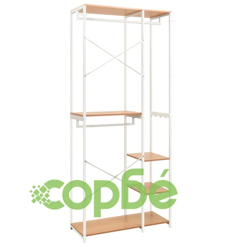 Гардероб, бяло и дъб, 90x40x213 см, метал и ПДЧ ➤ топ цена ➤ sorbe.bg