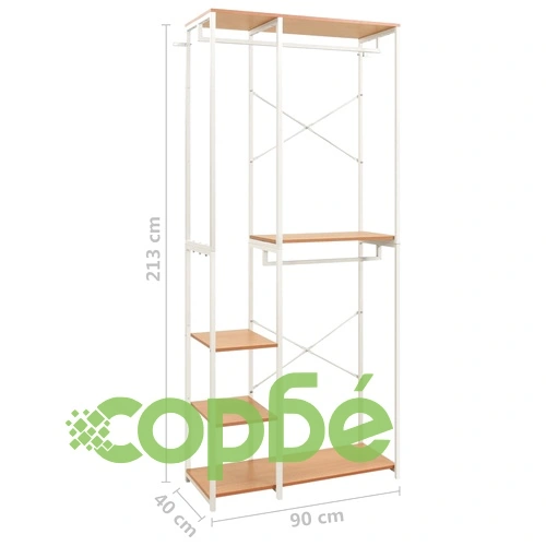 Гардероб, бяло и дъб, 90x40x213 см, метал и ПДЧ ➤ топ цена ➤ sorbe.bg