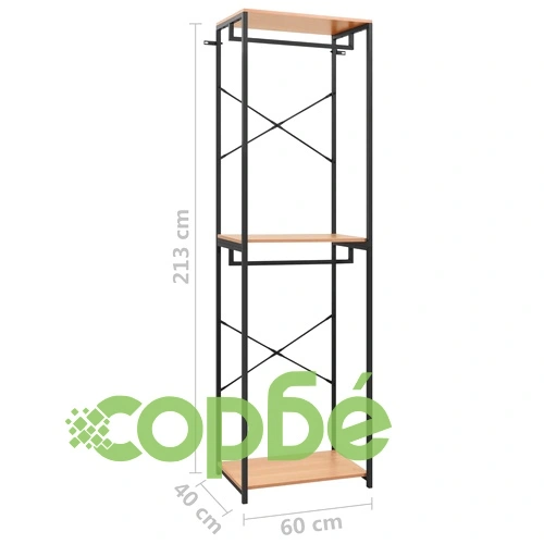 Гардероб, черно и дъб, 60x40x213 см, метал и ПДЧ ➤ топ цена ➤ sorbe.bg