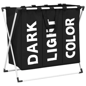 Кош за сортиране на пране с 3 секции, черен