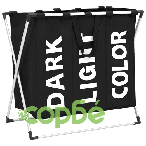 Кош за сортиране на пране с 3 секции, черен ➤ топ цена ➤ sorbe.bg