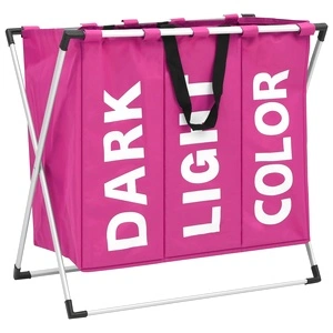 Кош за сортиране на пране с 3 секции, розов