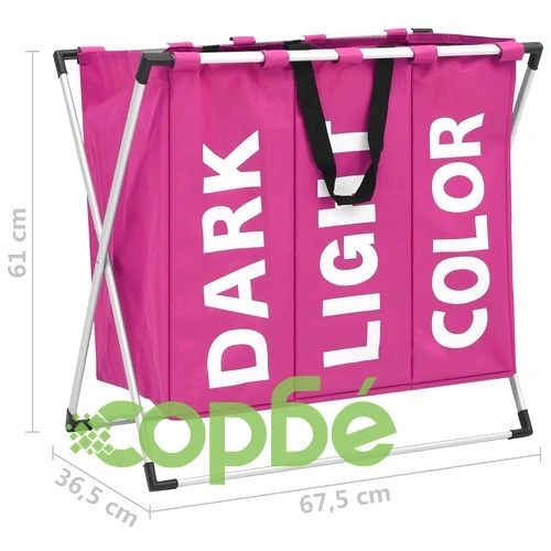 Кош за сортиране на пране с 3 секции, розов ➤ топ цена ➤ sorbe.bg