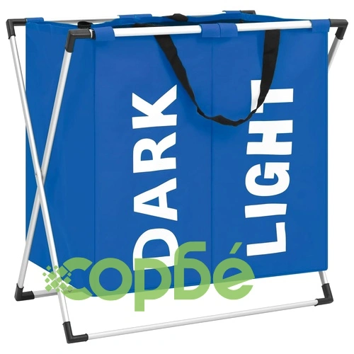 Кош за сортиране на пране с 2 секции, син ➤ топ цена ➤ sorbe.bg