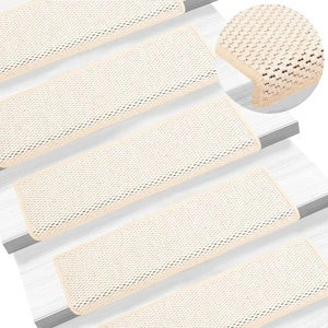 Самозалепващи стелки за стълби вид сизал 15бр 65x21x4см кремави