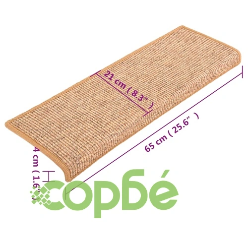 Изтривалки за стълби 15 бр. 65x21x4 см с правоъгълен кант от сизал ➤ топ цена ➤ sorbe.bg
