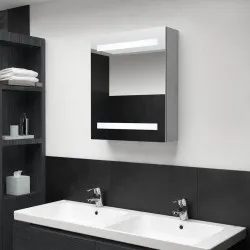 LED шкаф с огледало за баня, бетонно сив, 50x14x60 см