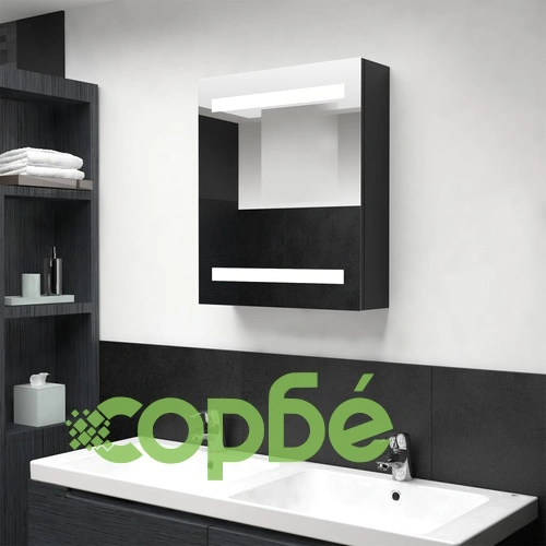 LED шкаф с огледало за баня, черно, 50x14x60 см ➤ топ цена ➤ sorbe.bg