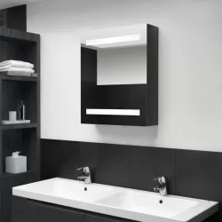 LED шкаф с огледало за баня, блестящо черен, 50x14x60 см