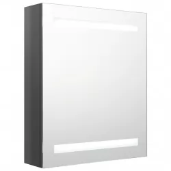 LED шкаф с огледало за баня, блестящо сиво, 50x14x60 см