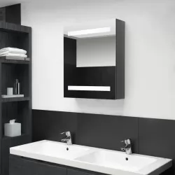 LED шкаф с огледало за баня, блестящо сиво, 50x14x60 см