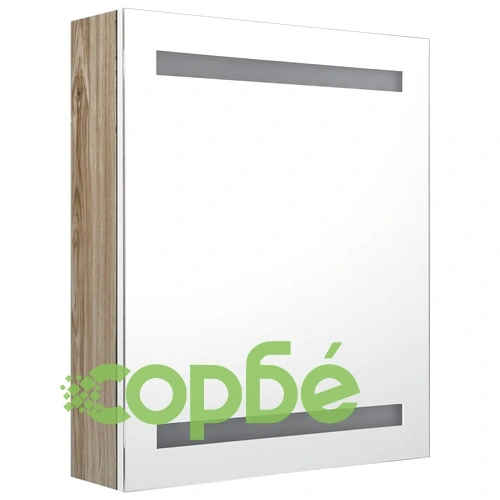 LED шкаф с огледало за баня, цвят дъб, 50x14x60 см ➤ топ цена ➤ sorbe.bg
