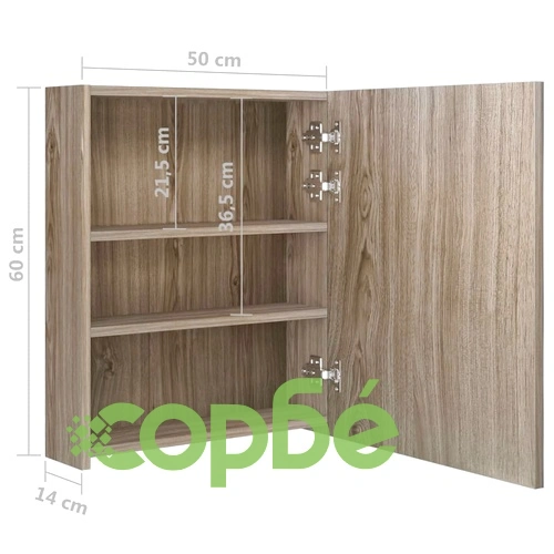 LED шкаф с огледало за баня, цвят дъб, 50x14x60 см ➤ топ цена ➤ sorbe.bg