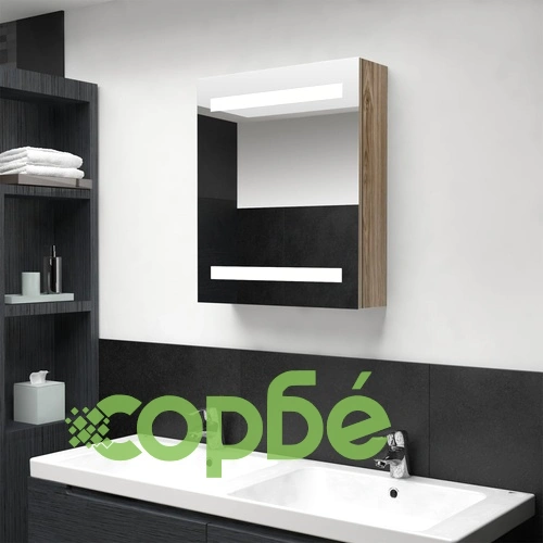 LED шкаф с огледало за баня, цвят дъб, 50x14x60 см ➤ топ цена ➤ sorbe.bg