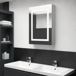 LED шкаф с огледало за баня, бетонно сив, 50x13x70 см