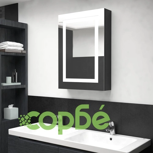 LED шкаф с огледало за баня, сияйно черно, 50x13x70 см ➤ топ цена ➤ sorbe.bg