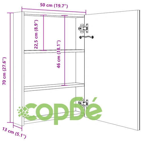 LED шкаф с огледало за баня, сияйно сиво, 50x13x70 см ➤ топ цена ➤ sorbe.bg