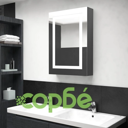 LED шкаф с огледало за баня, сияйно сиво, 50x13x70 см ➤ топ цена ➤ sorbe.bg