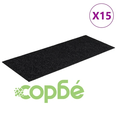 Изтривалки за стълби, самозалепващи се, 15 бр., 60x25 см, черни, правоъгълни ➤ топ цена ➤ sorbe.bg