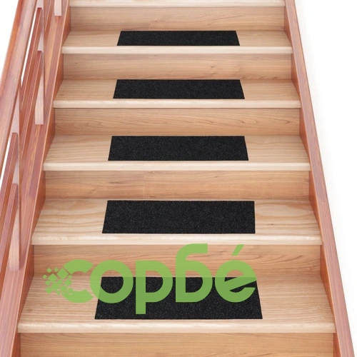 Изтривалки за стълби, самозалепващи се, 15 бр., 60x25 см, черни, правоъгълни ➤ топ цена ➤ sorbe.bg