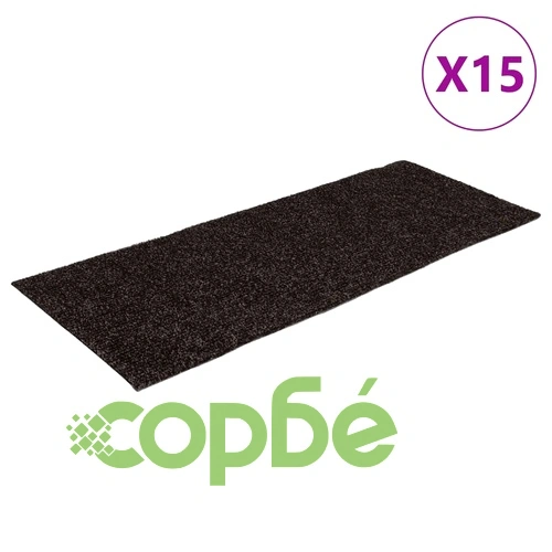 Изтривалки за стълби, самозалепващи се, 15 бр., 60x25 см, кафяви, правоъгълни ➤ топ цена ➤ sorbe.bg