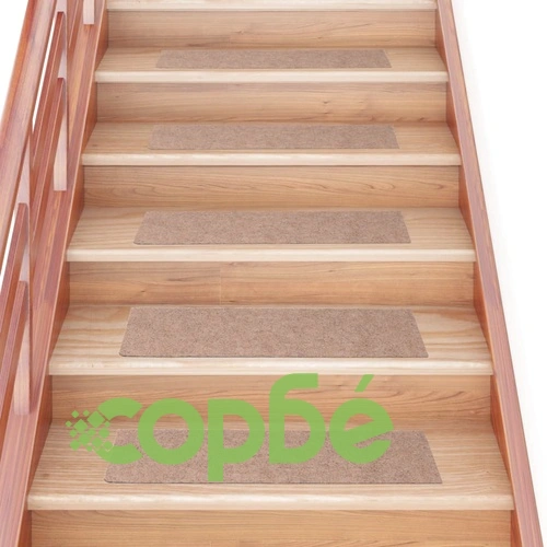 Изтривалки за стълби, самозалепващи се, 15 бр., 76x20 см, светлокафяви, правоъгълни ➤ топ цена ➤ sorbe.bg