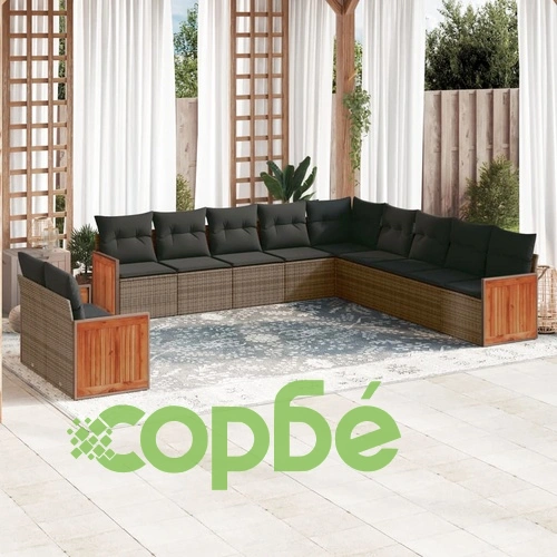 Градински комплект диван с възглавници 11 части сив полиратан ➤ топ цена ➤ sorbe.bg