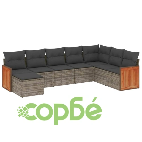 Градински комплект диван с възглавници 8 части сив полиратан ➤ топ цена ➤ sorbe.bg