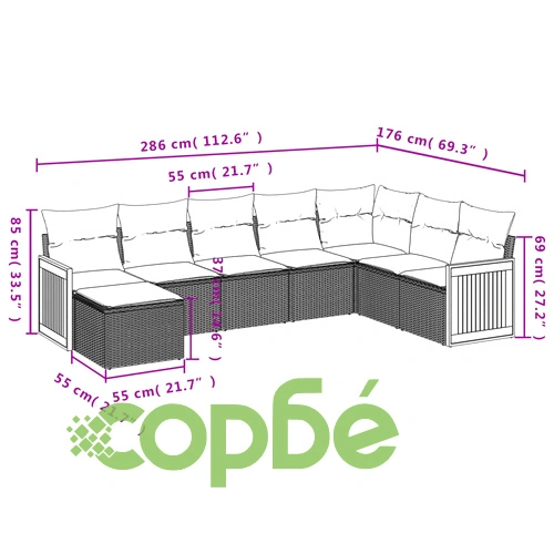 Градински комплект диван с възглавници 8 части сив полиратан ➤ топ цена ➤ sorbe.bg