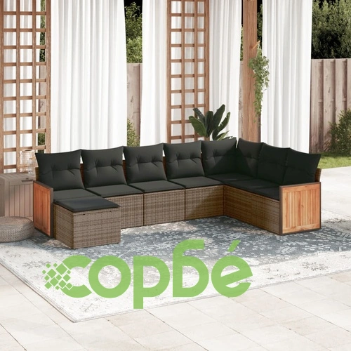 Градински комплект диван с възглавници 8 части сив полиратан ➤ топ цена ➤ sorbe.bg