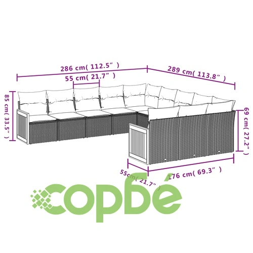 Градински комплект диван с възглавници 11 части черен полиратан ➤ топ цена ➤ sorbe.bg