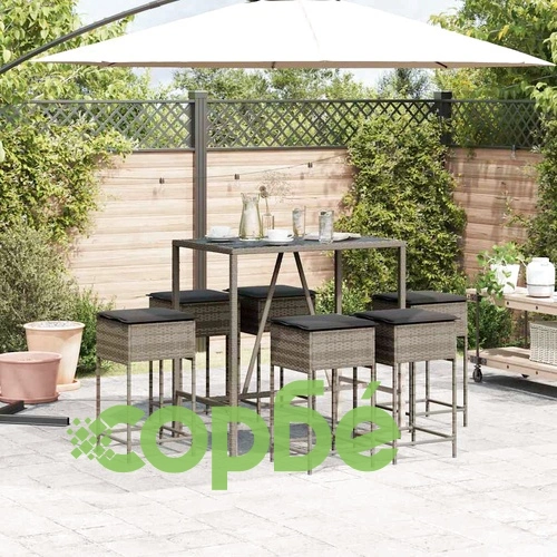 Градински бар комплект с възглавници 7 части сив полиратан ➤ топ цена ➤ sorbe.bg