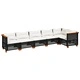 Градински диван с възглавници, 6 части, черен, полиратан